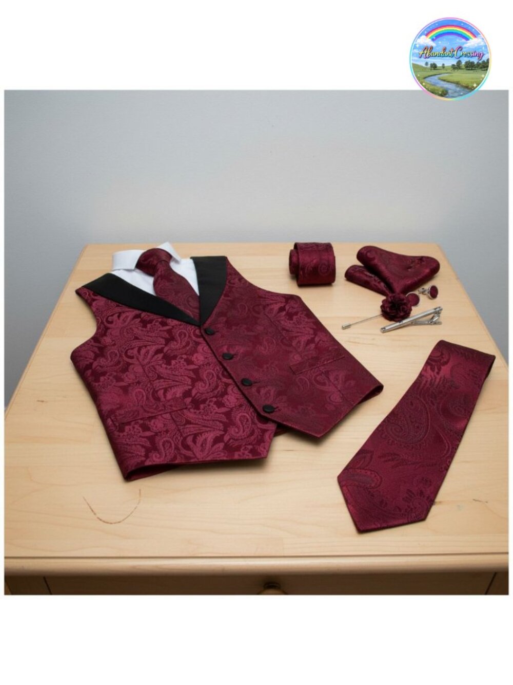 Mens Paisley Suit Vest Silk Jacquard Waistcoat Necktie Set Formal Shawl Collar